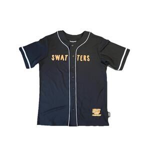 Fallout Swatters Jersey Navy Y2K Gamer Streetwear Grunge Baseball Shirt L